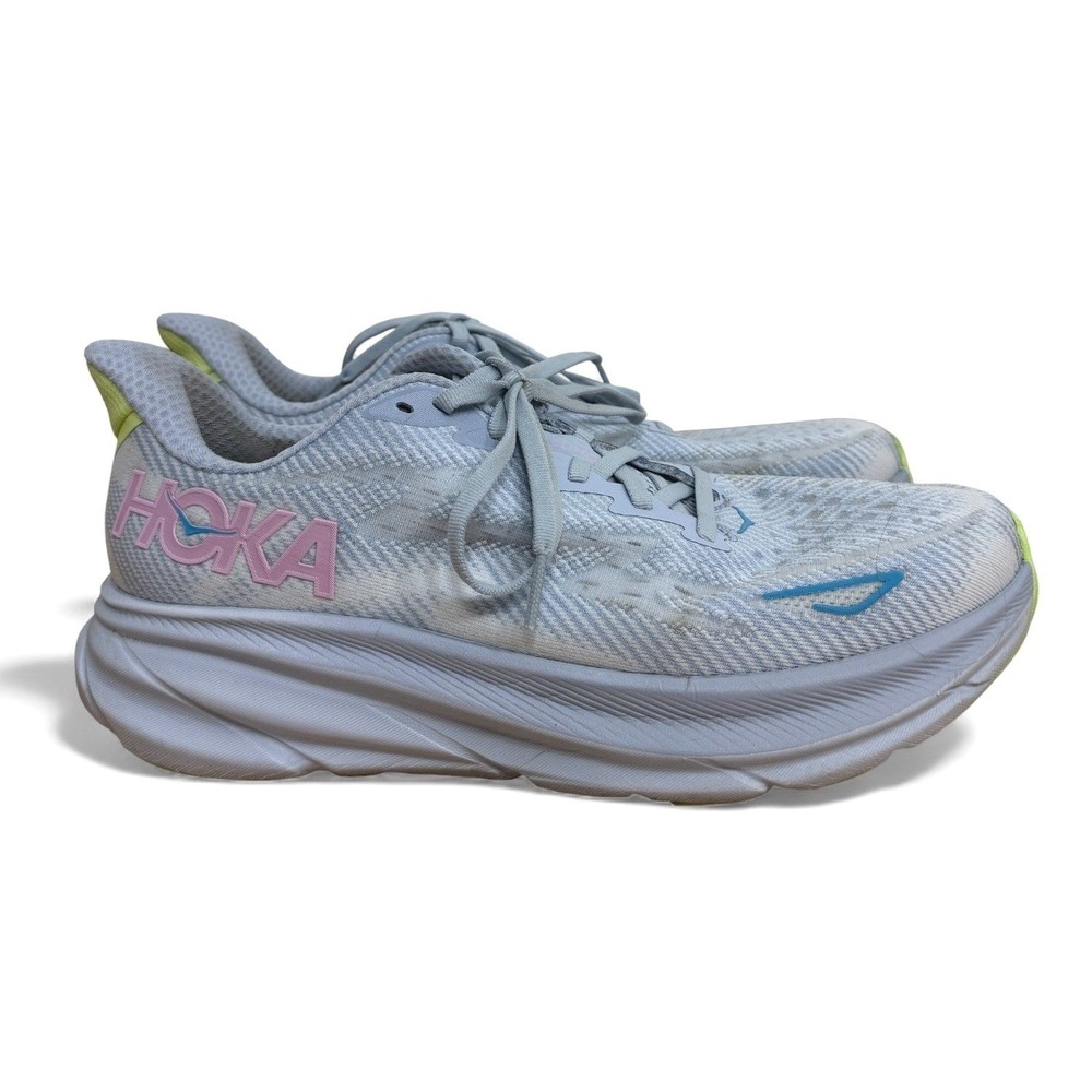 Hoka Clifton 9 Sneakers Womens Size 9.5B Gray Blue Pink Running Shoes Athletic
